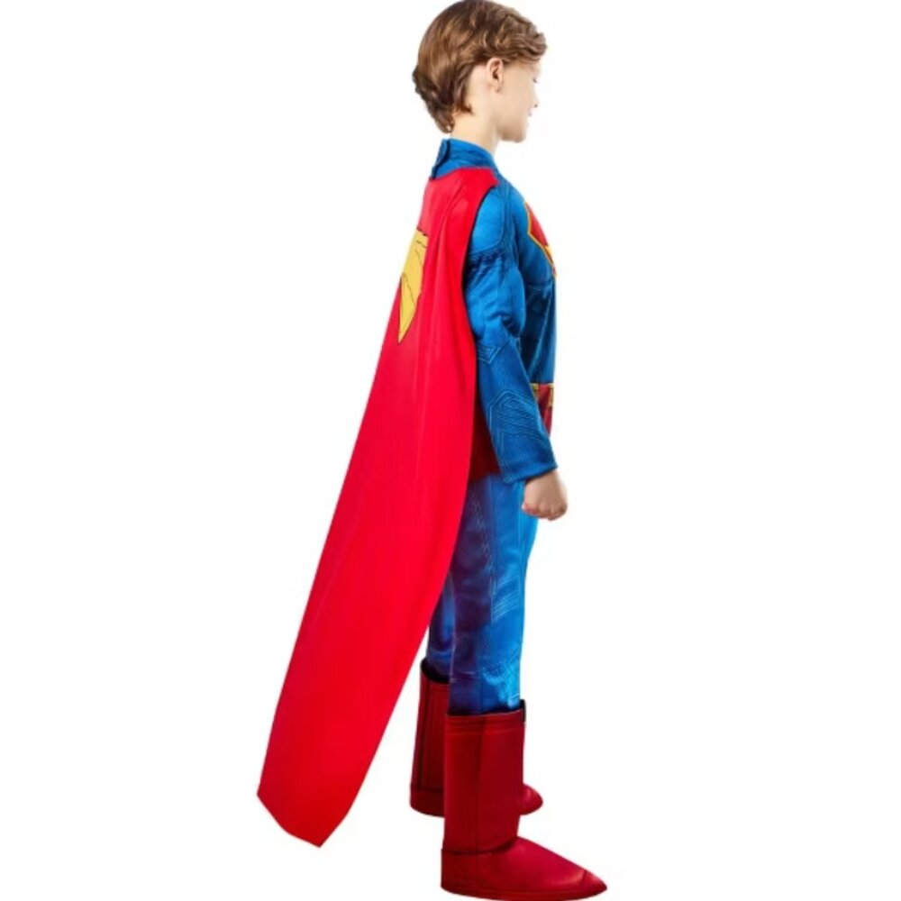 Superman Light Up Muscle Halloween Costume 10/12 Jumpsuit Boot Covers Cape Kids - Picture 2 of 8